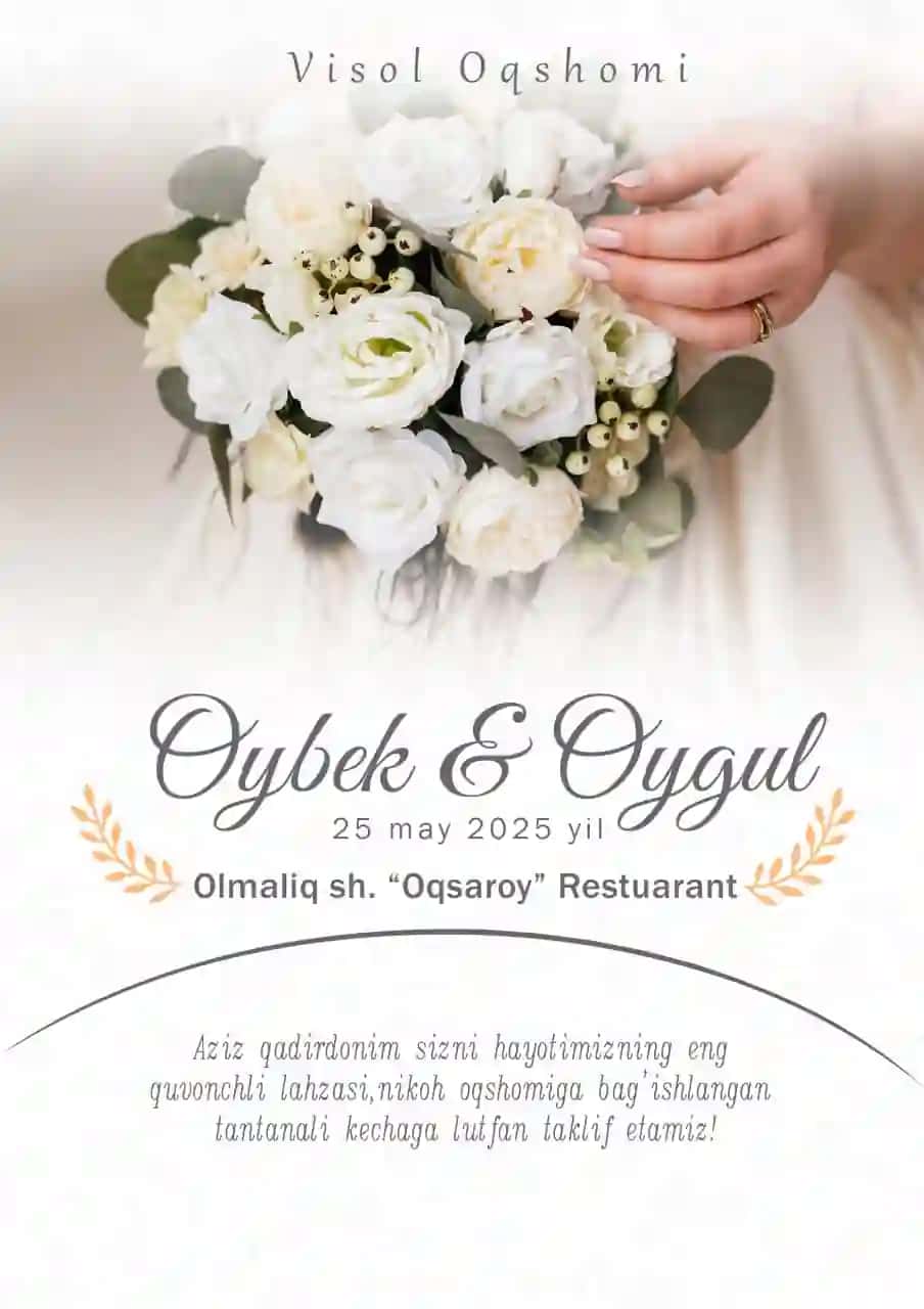 🌿 Nikoh Taklifnomasi — "Oybek & Oygul" PSD Shablon