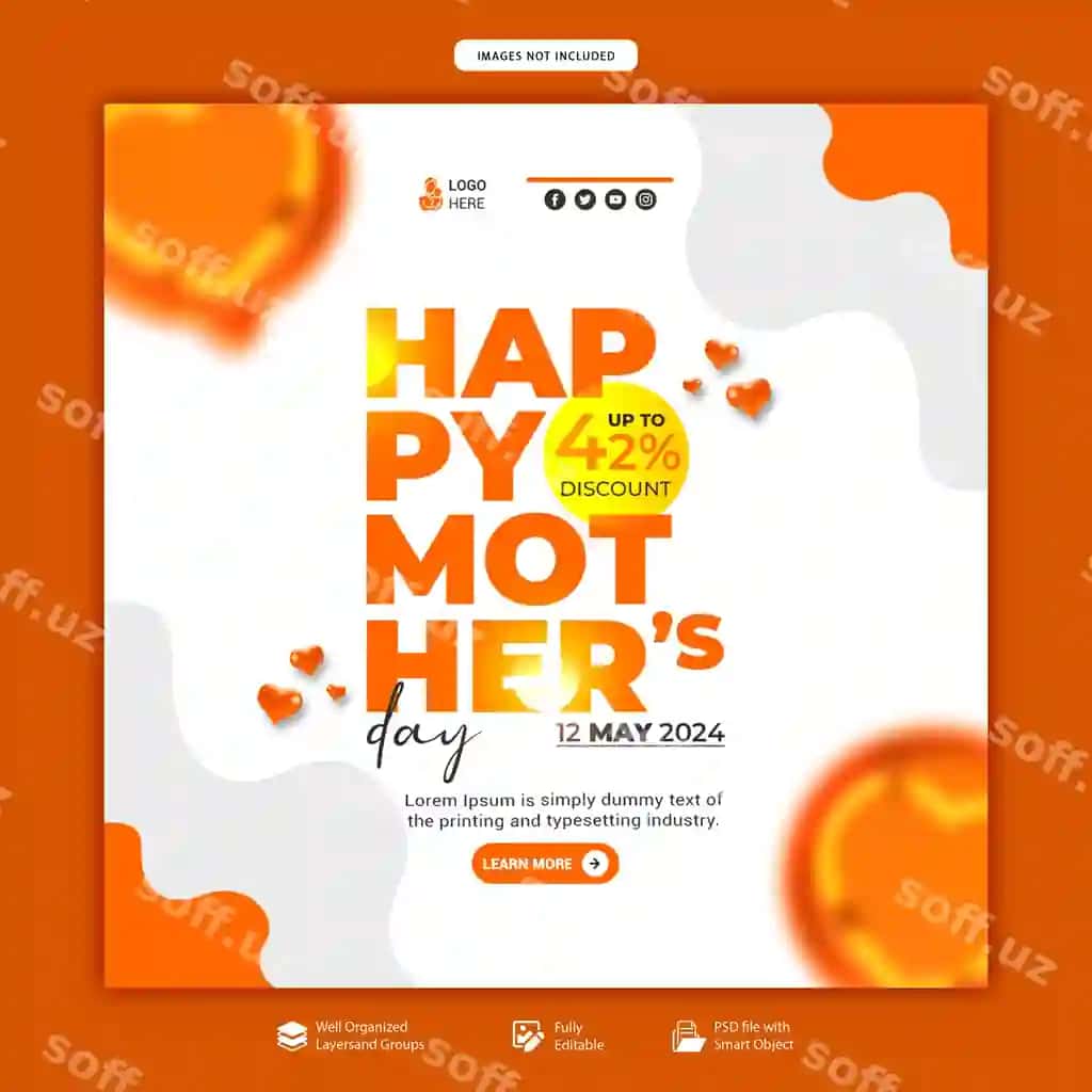Xalqaro Baxtli Ona bayrami uchun Ijtimoiy media baneri Instagram posti | International happy mothers day social media banner instagram post