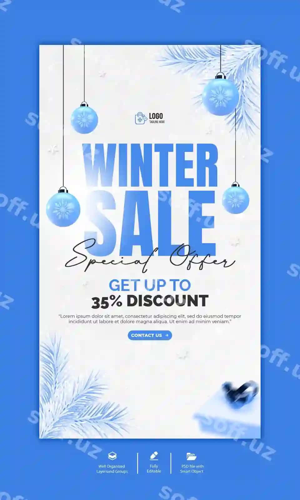 Psd qish chegirma Instagram hikoya shabloni | Psd winter sale instagram story template 2