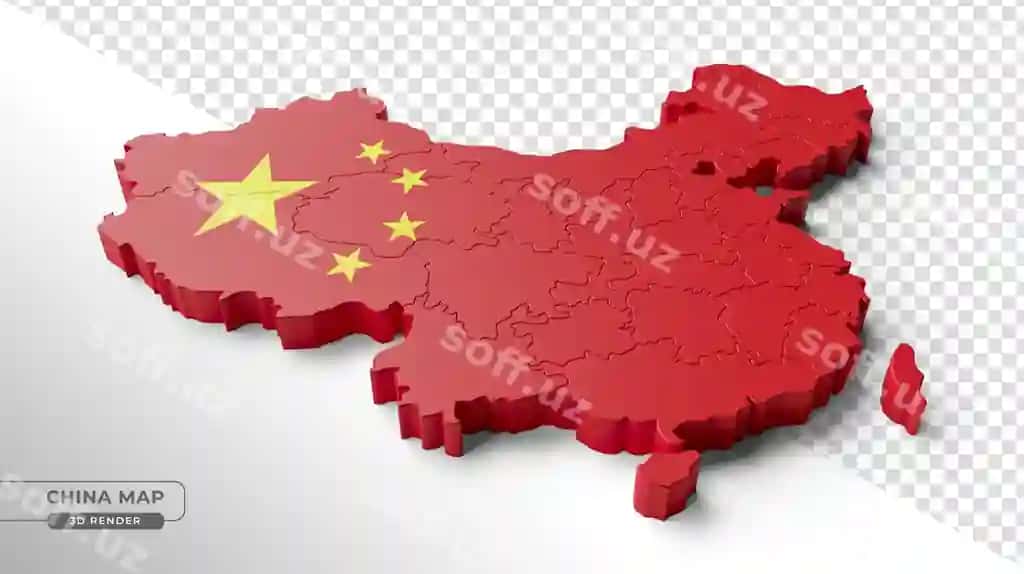 Xitoy izometrik xaritasi 3D render, bayroq bilan | Isometric map china with flag 3d render 2