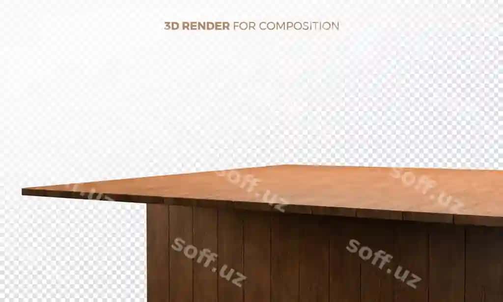 Tabiiy yog'och stol kompositsiyasi 3d render | Natural wood table composition 3d render