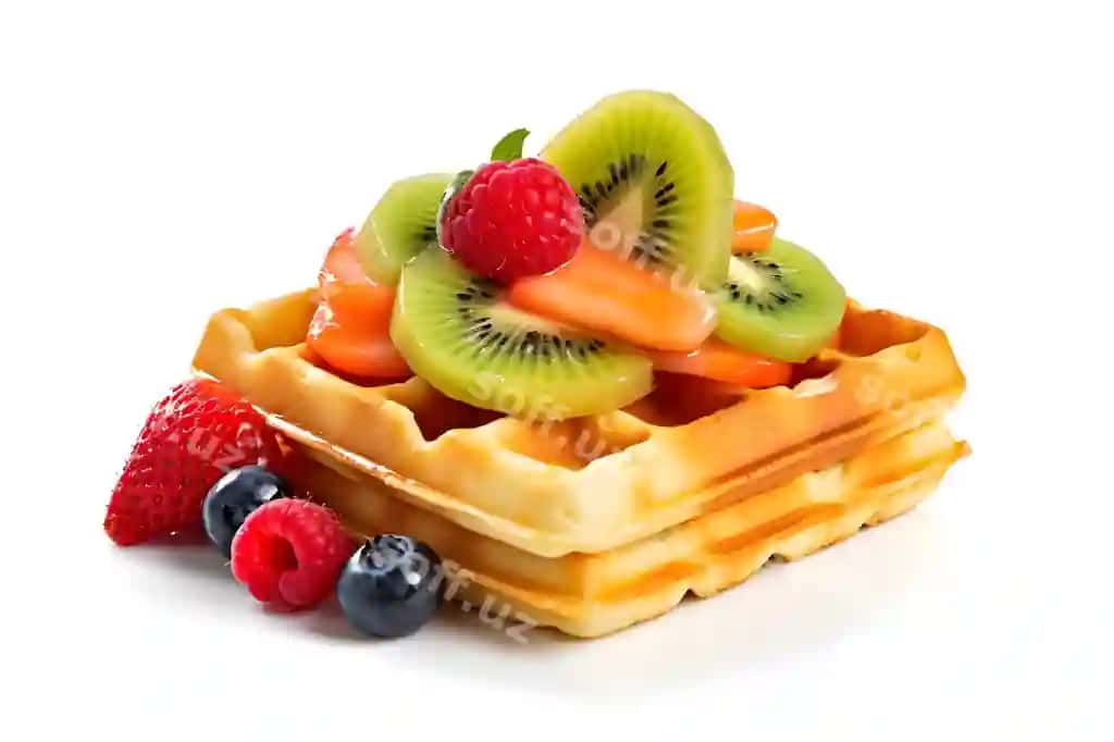 Mevalar bilan to'plangan vafle | Waffle with fruit top 2
