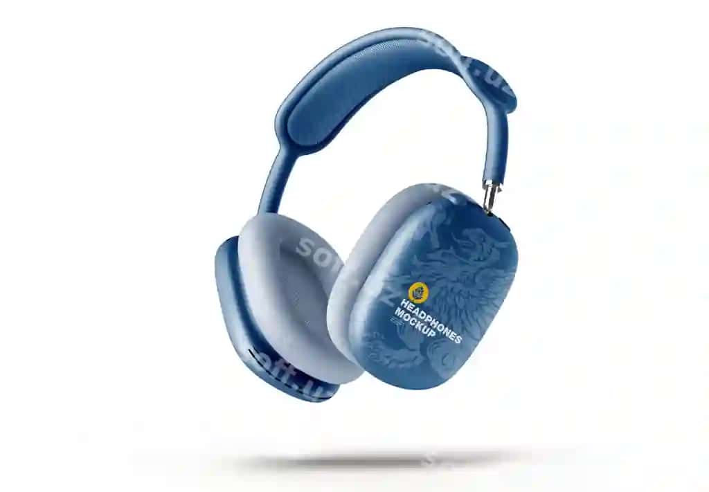 Sakofkalar mockup yarmi tomon ko'rinishi | Headphones mockup half side view