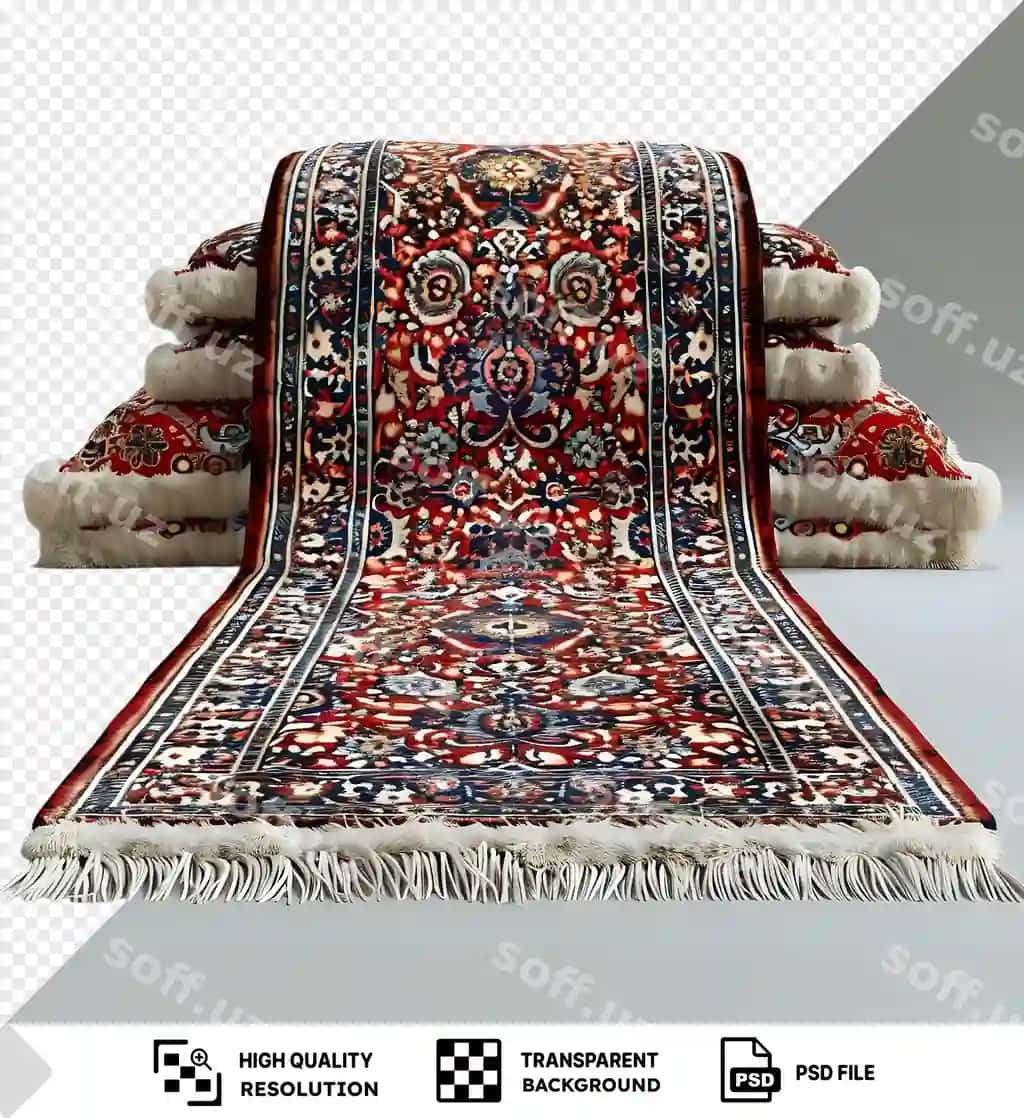 Murakkab naqshli sharqona gilamga qarshi yostiqlar qo'yilgan | Oriental rug with intricate patterns placed stack pillows against