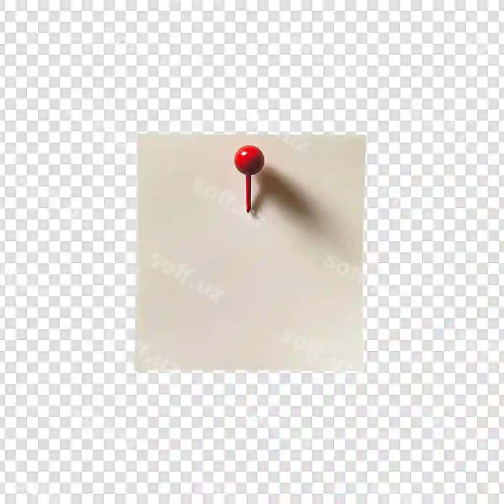 Pin bilan qo'shilgan oq qog'oz ajraltirilgan shaffof fonda | White paper pinned with pin isolated transparent background