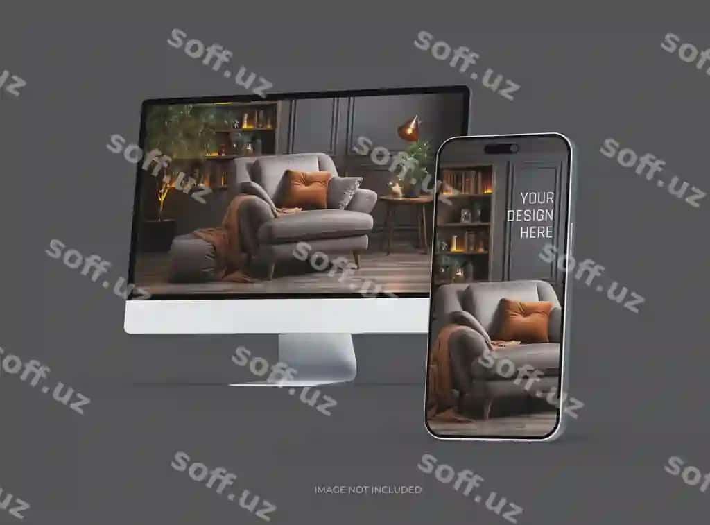 Mockup desktop telefon uiux mahsulot ko'rsatuvi 3d render | Mockup desktop phone uiux product showcase 3d render