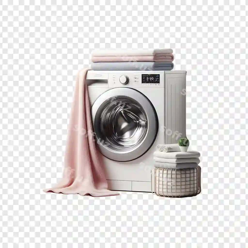 Yuvish mashinasi mato bilan shaffof fonda ajratilgan | Washing machine with cloth isolated transparent background 2