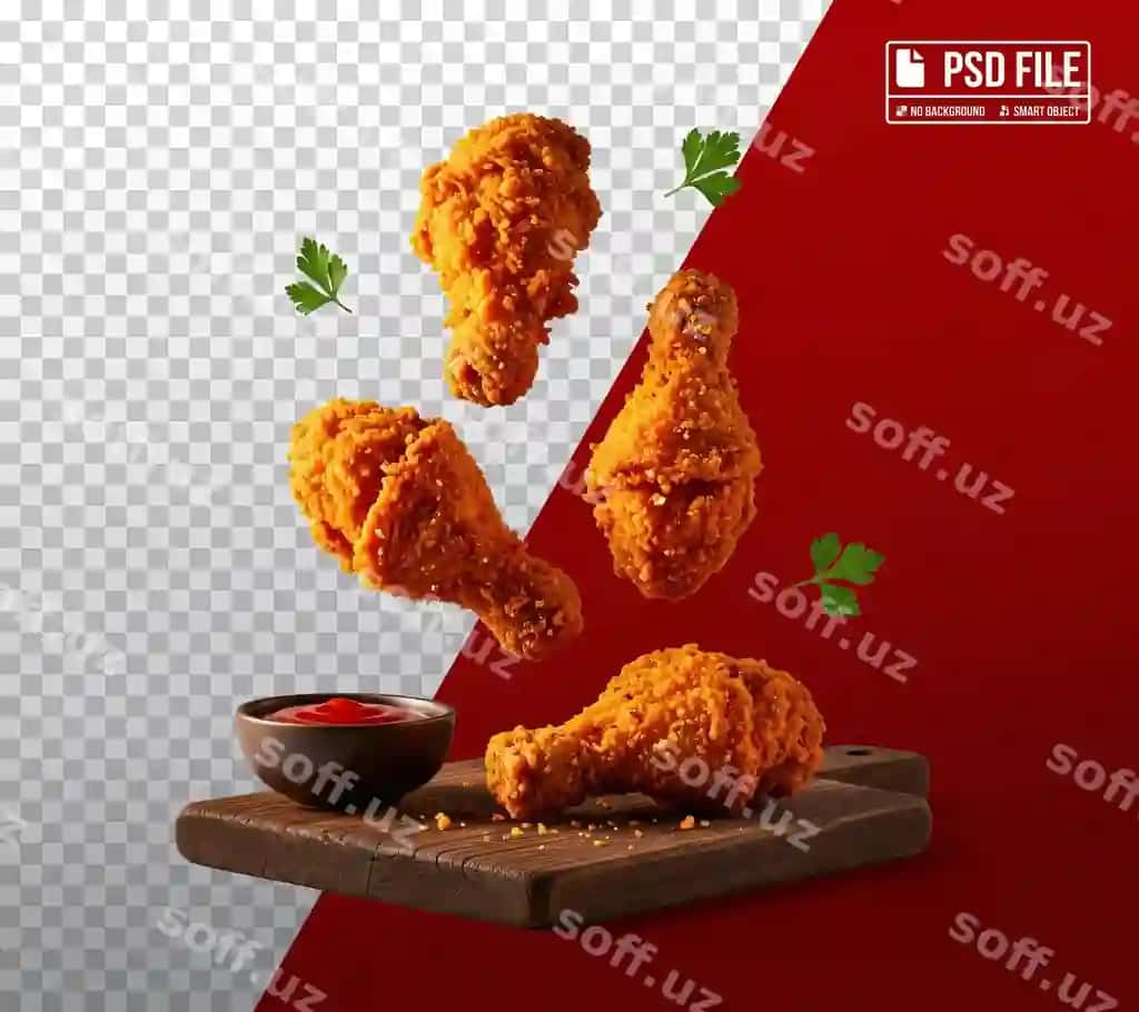 Qurilgan pijinga rasm dekoratsiya dizayni orqa fon yo'q | Crispy fried chicken image decoration design no background