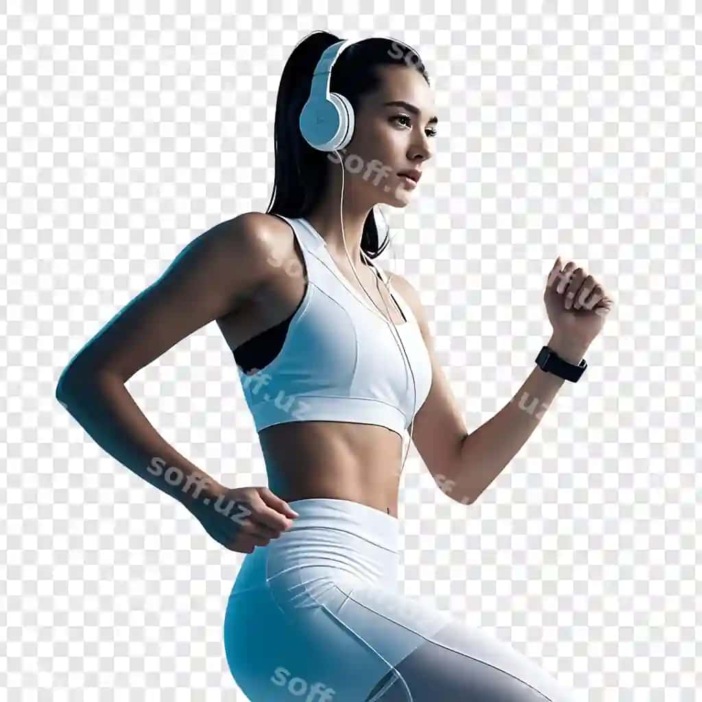 Sportiv ayol naushniklari ajraltirilgan transparent fon | Sportive woman headphones isolated transparent background