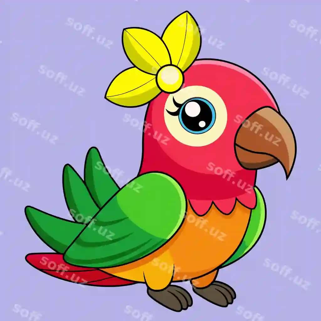 Rangli tulki chizmasi boshidagi gul | Colorful drawing parrot with flower its head