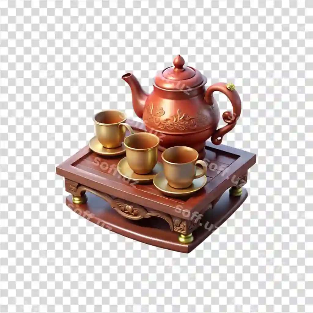 Elegant choylar komplekti g'amrang yog'ochli tovar | Elegant tea set ornate wooden tray 2