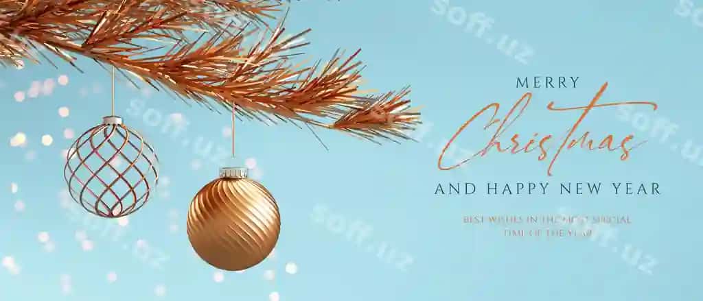 Baxromli Xmas va Baxromli Yangi Yil uchun elegant flyer foni asabli dekoratsiyalar bilan | Merry xmas happy new year elegant flyer background with hanging