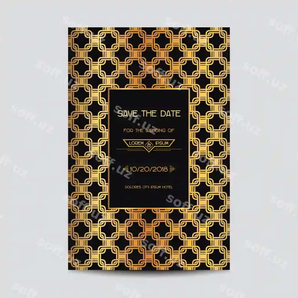 Eslatma tur taklifnoma chiptasi Art-deko vintage uslubi | Save date wedding invitation card art deco vintage style 2
