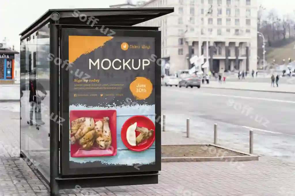 Shahar ovqat reklama doosi namunasi | City food billboard mock up 2