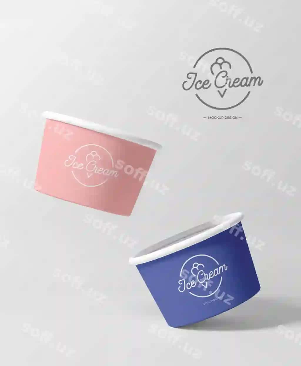 Suzuvchi muzqaymoq kupchalari mockup | Floating ice cream cups mockup