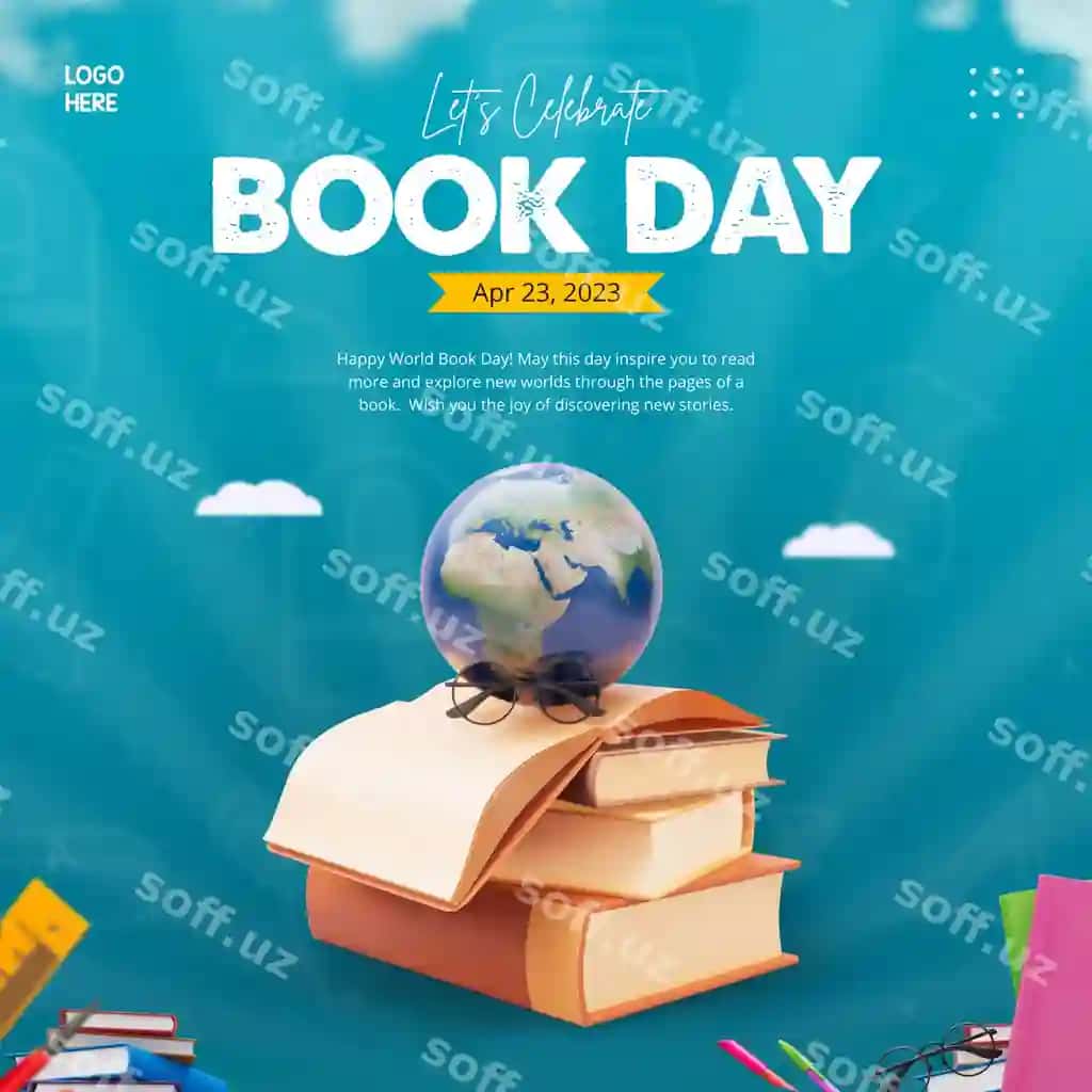 Tema: Jahon kitob kuni bayrami tabligi şabloni | World book day celebration social media post template