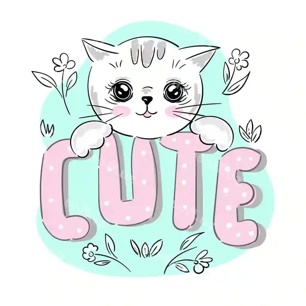 Mushuk kichik mushuk oq yuz bosh harflar yozuvga ega chiroyli | Cat kitten white face head with lettering inscription cute