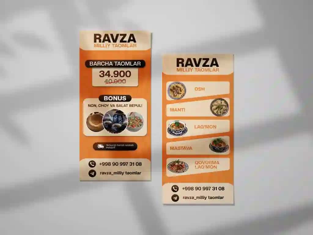 Flayer dizayn | Milliy taomlar uchun flayer dizayn