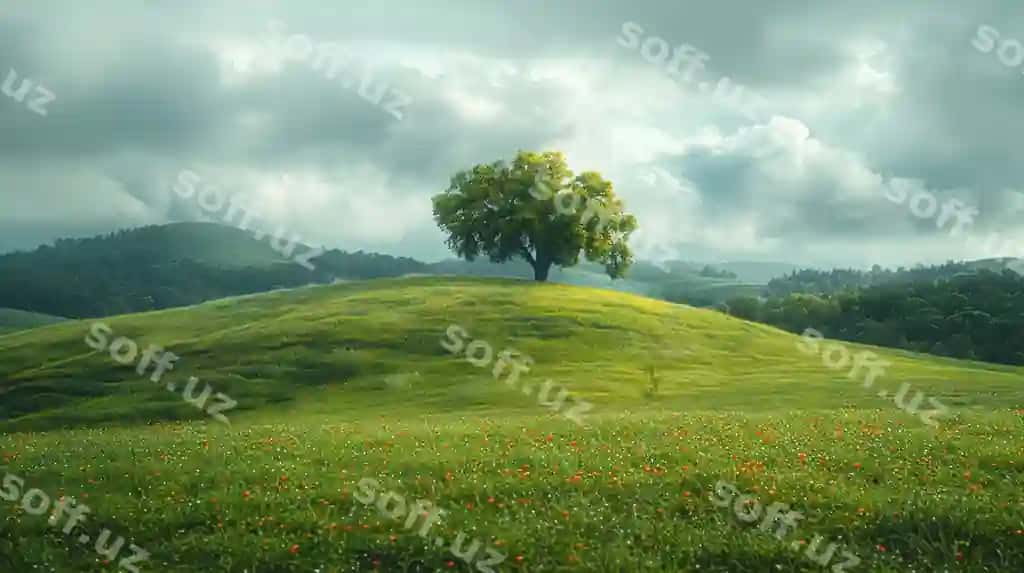 Dramatik landshtan with gʻalma-gʻalpiy togʻlar va hushkar shamolli bulutlar | Dramatic landscape with rolling hills brooding clouds 2