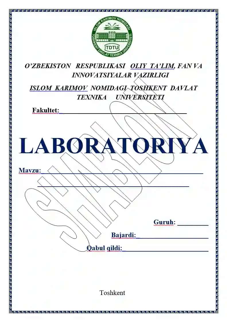 Laboratoriya ishi yuzi TDTU