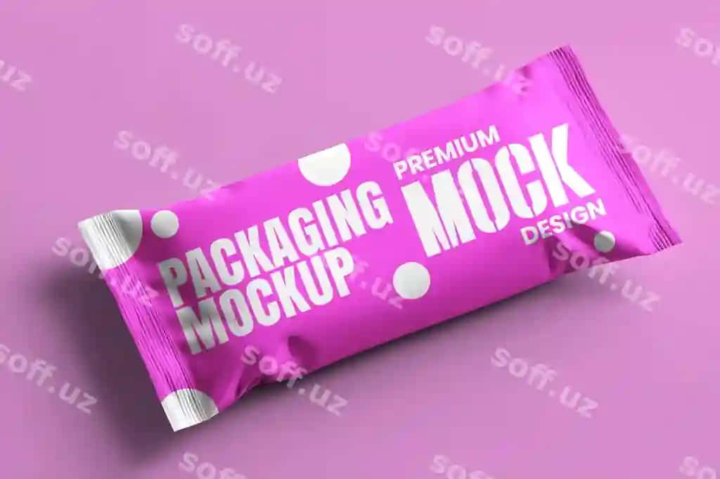 Osiy varaqi snacklar uchun qadoqlash namunasi | Flow wrap snack packaging mockup
