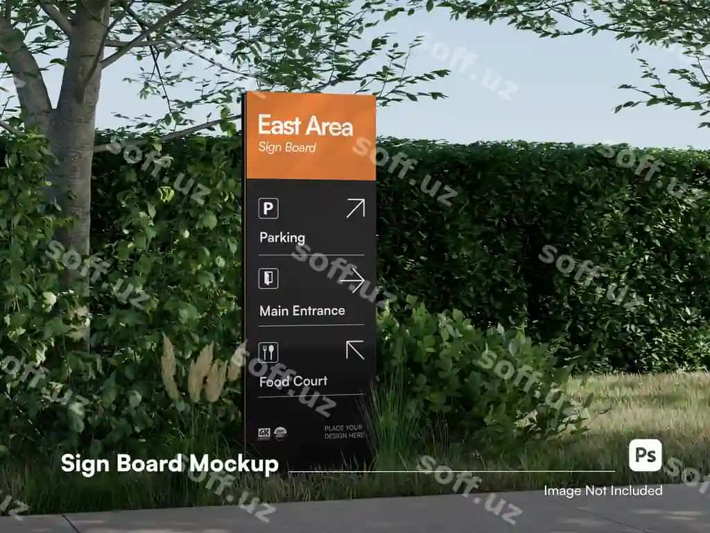 3D belgi doskasi maydoni namunasi haqiqiy fonda | 3d sign board area mockup with realistic background 2