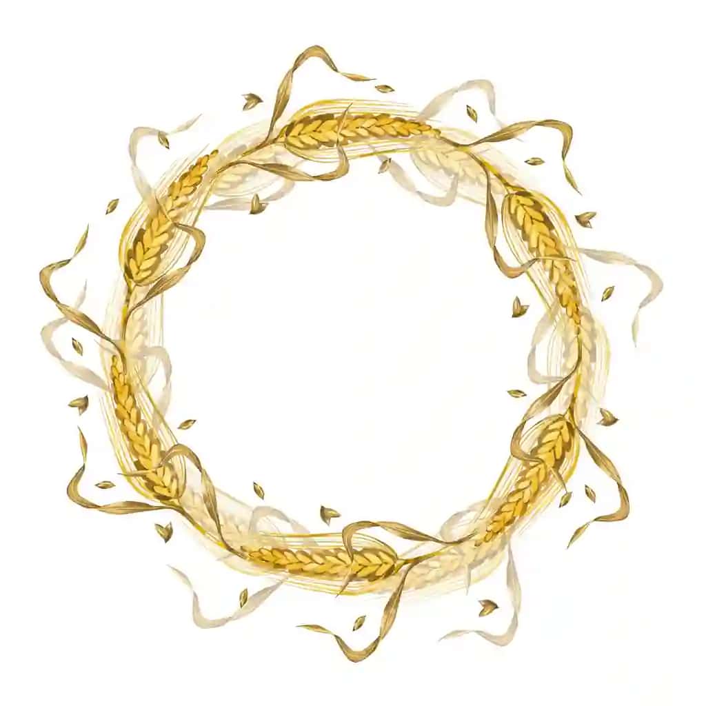 Gulduk pshenitsa qillari pshenitsa barglari o'tilgan urug'lar barcha ob'ektlar qo'lma-qo'l chizilgan | Wreath wheat ears wheat leaves ripe grains all objects are handdrawn
