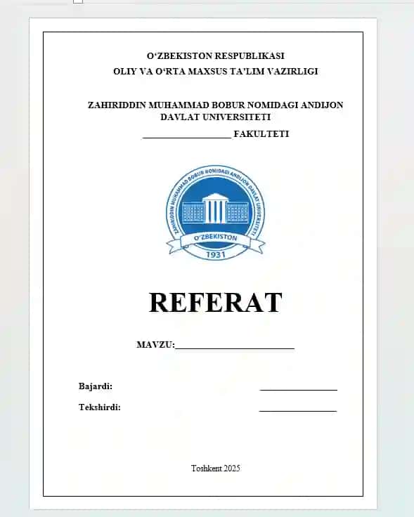 Referat Shablon: Andijon Davlat Universiteti logosi bilan