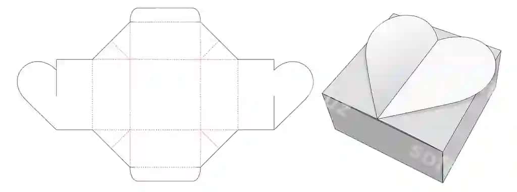 Yurak shaklidagi paket qutisi uchun die cut shablon | Heart packaging box die cut template