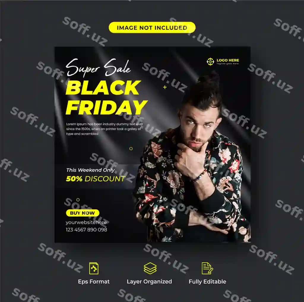 Qora Juma maxsus taklif moda aktsiyasi Instagram posti veb banner | Black friday special offer fashion sale instagram post web banner