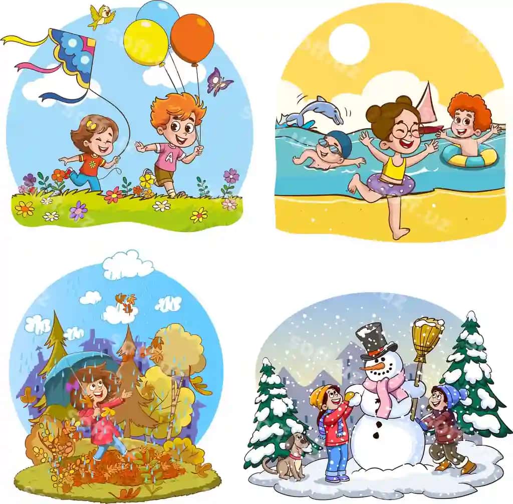 Vektor illustratsiyasi to'rt fasl | Vector illustration four seasons