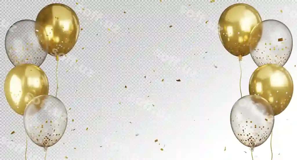 3d render oltin sharqillar konfettilar bilan uchuvchi | 3d render golden balloons flying with confetti 2