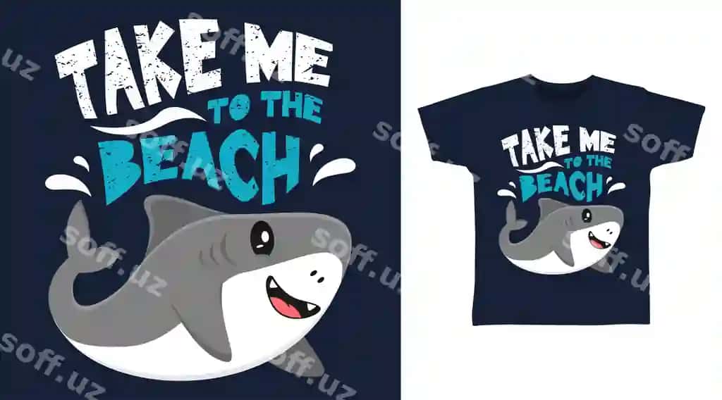 Menga olib bering plyazh tipografiyasi shark futbolkalar dizayn konsepsiyasi | Take me beach typography with shark tees design concept