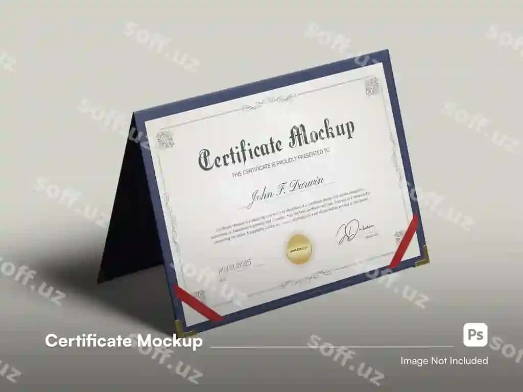 Izometrik chiroyli sertifikat namunasi 3D ajraltirilgan bilan qadoq | Isometric elegant certificate mockup 3d isolated with case 2