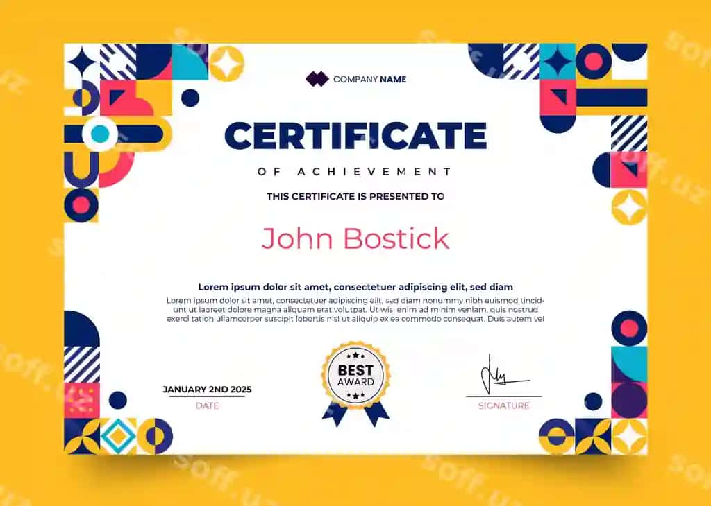 Zamonaviy mosaika dizayni diplom sertifikati | Modern mosaic design diploma certificate