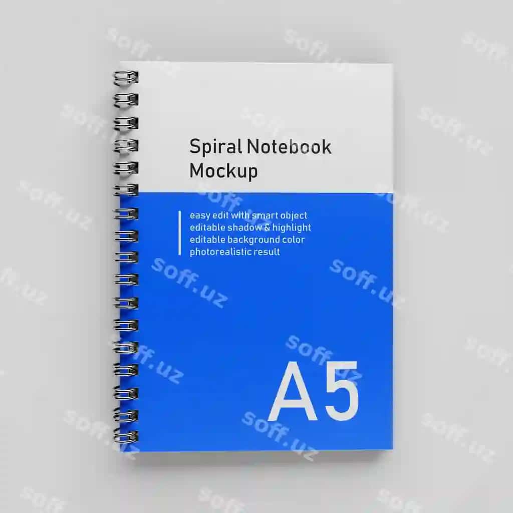 Premium A5 bitta biznes qattiq jild spirallı asbob notebook namunasi | Premium a5 single bussiness hardcover spiral binder notebook mock