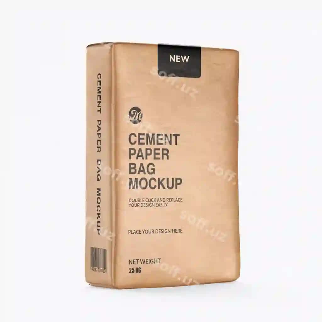 Pushti mato qog'ozli torba mockup shablon psd | Cement paper bag mockup template psd