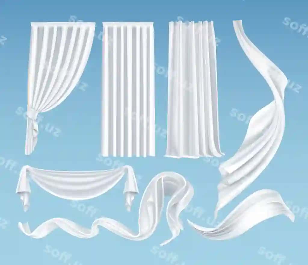 Haqiqiy esintada silkitilayotgan oq ip, yumshoq engil aniq material | Set realistic fluttering white cloths soft lightweight clear material