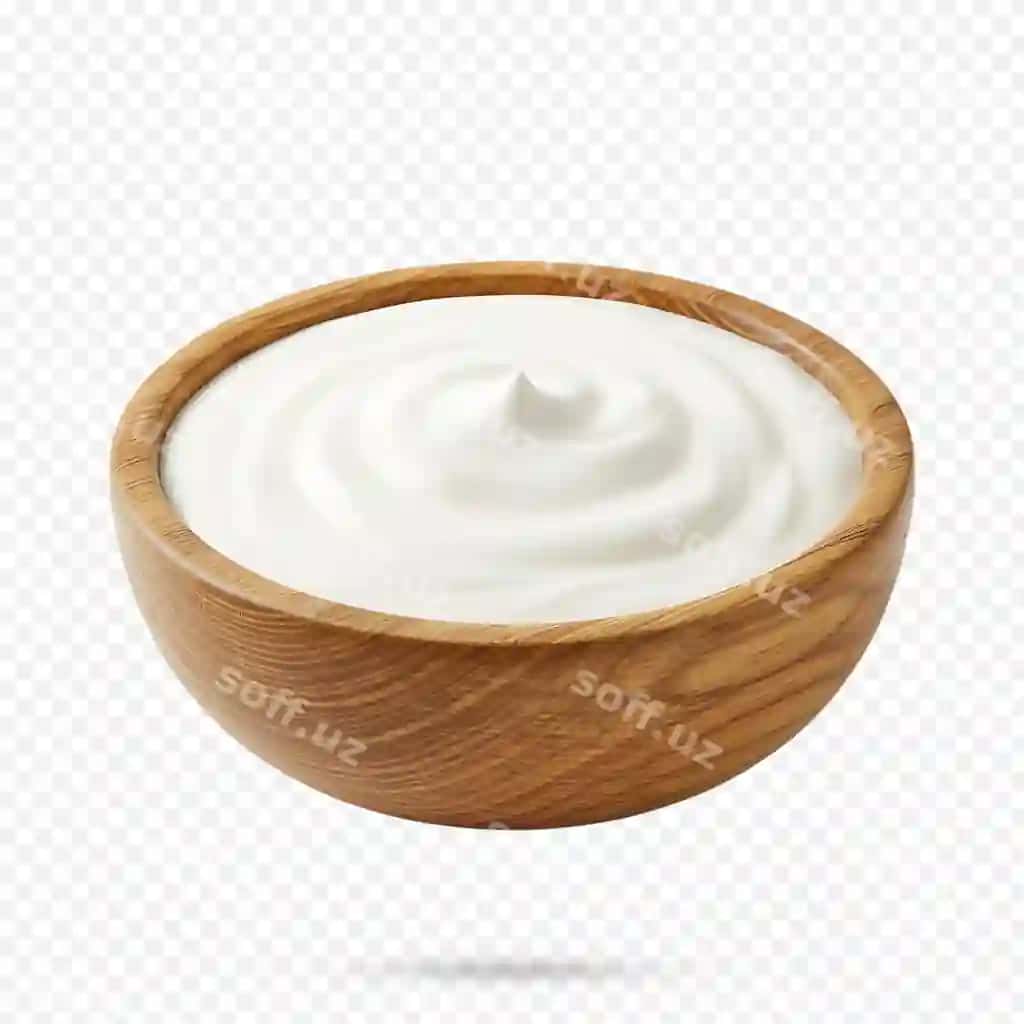 Kremli oq yoqut pahlali krem dehqoncha yong'oq qovur | Creamy white yogurt sour cream rustic wooden bowl 2