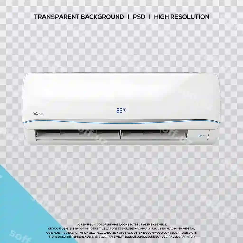 Zamonaviy devorga qo'yilgan konditsioner bloki shaffof raqamli ekran bilan | Modern wall mounted air conditioner unit with digital display transparent