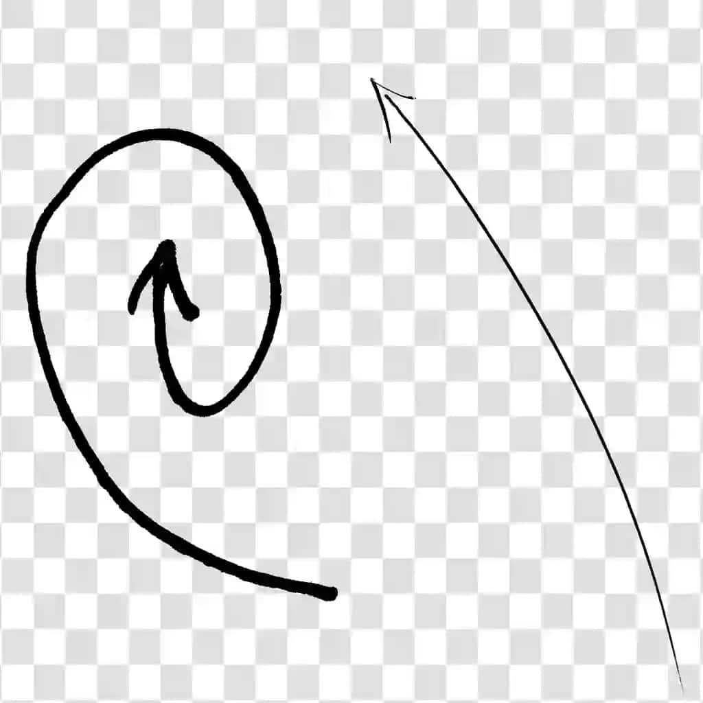 Qo'lda chizilgan eskizli spiral egri o'qlar izolyatsiya qilingan shaffof fon | Handdrawn sketchy spiral curved arrows isolated transparent background