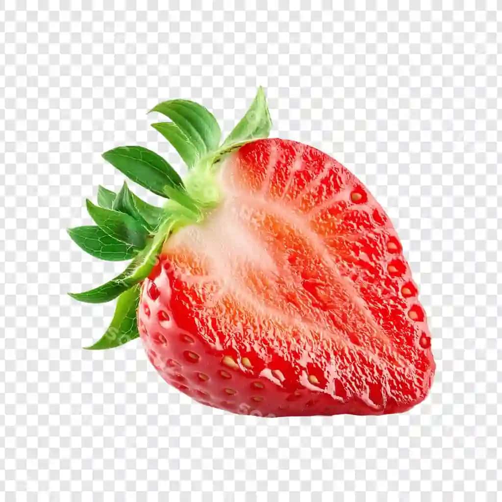 Kesilgan qurdiuvoq shaffof orqa fonda ajraltirilgan | Sliced strawberry isolated transparent background