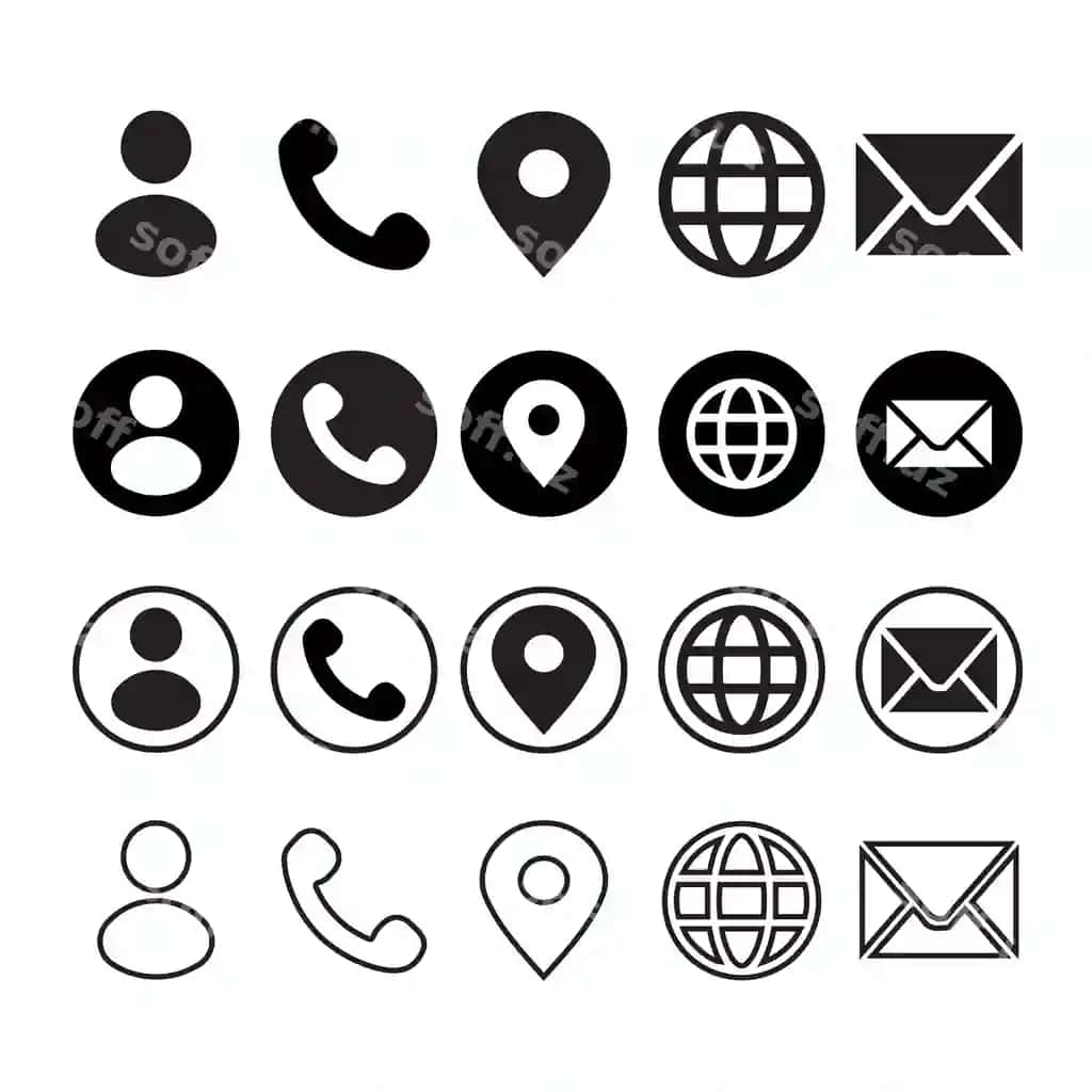 To'plam qora oq ikonkalar telefon va dunyo xaritasi bilan | Collection black white icons with phone world map
