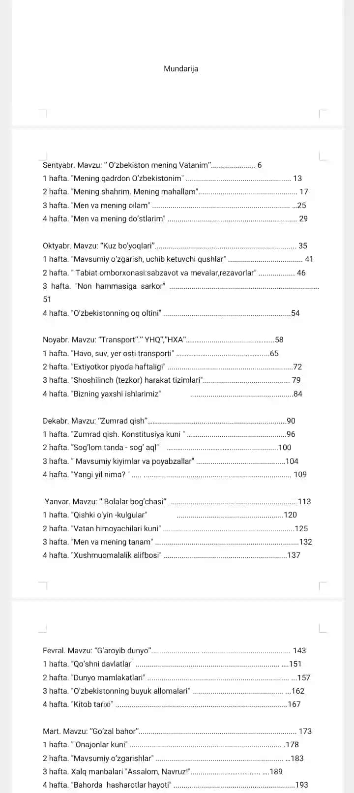 katta guruxlar tematik rejalar
