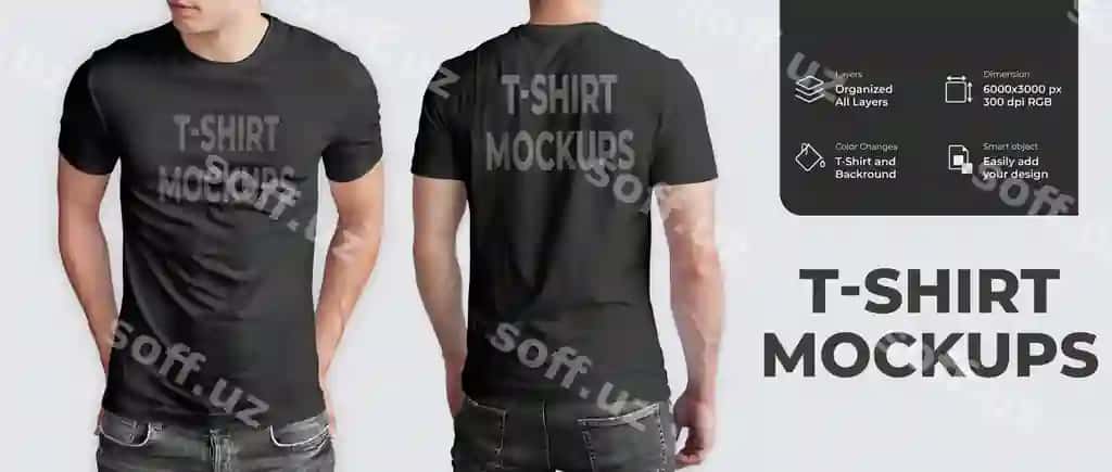Old va orqa ko'rinish haqiqiy futbolka modeli 3D modeli erkak futbolka modellar | Front back view realistic t shirt mockup 3d model man tshirt mockups