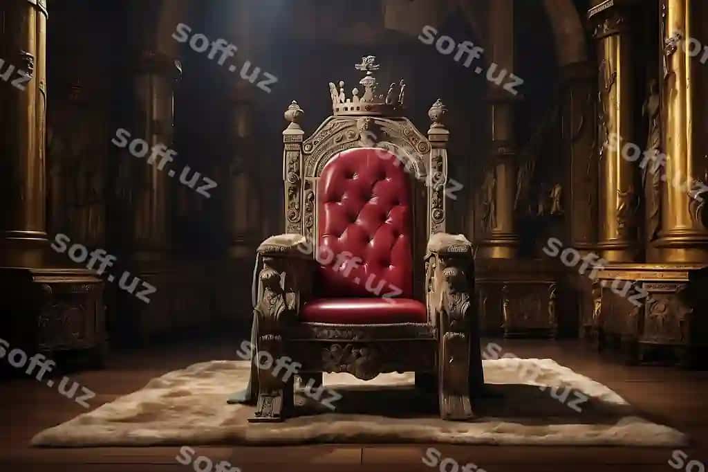 Qadrli saroy xonasi qirol poyg'asi rasm oltin detal o'rtasavodiy saroy xonasi | Majestic throne room king throne illustration golden filigree throne room medieval