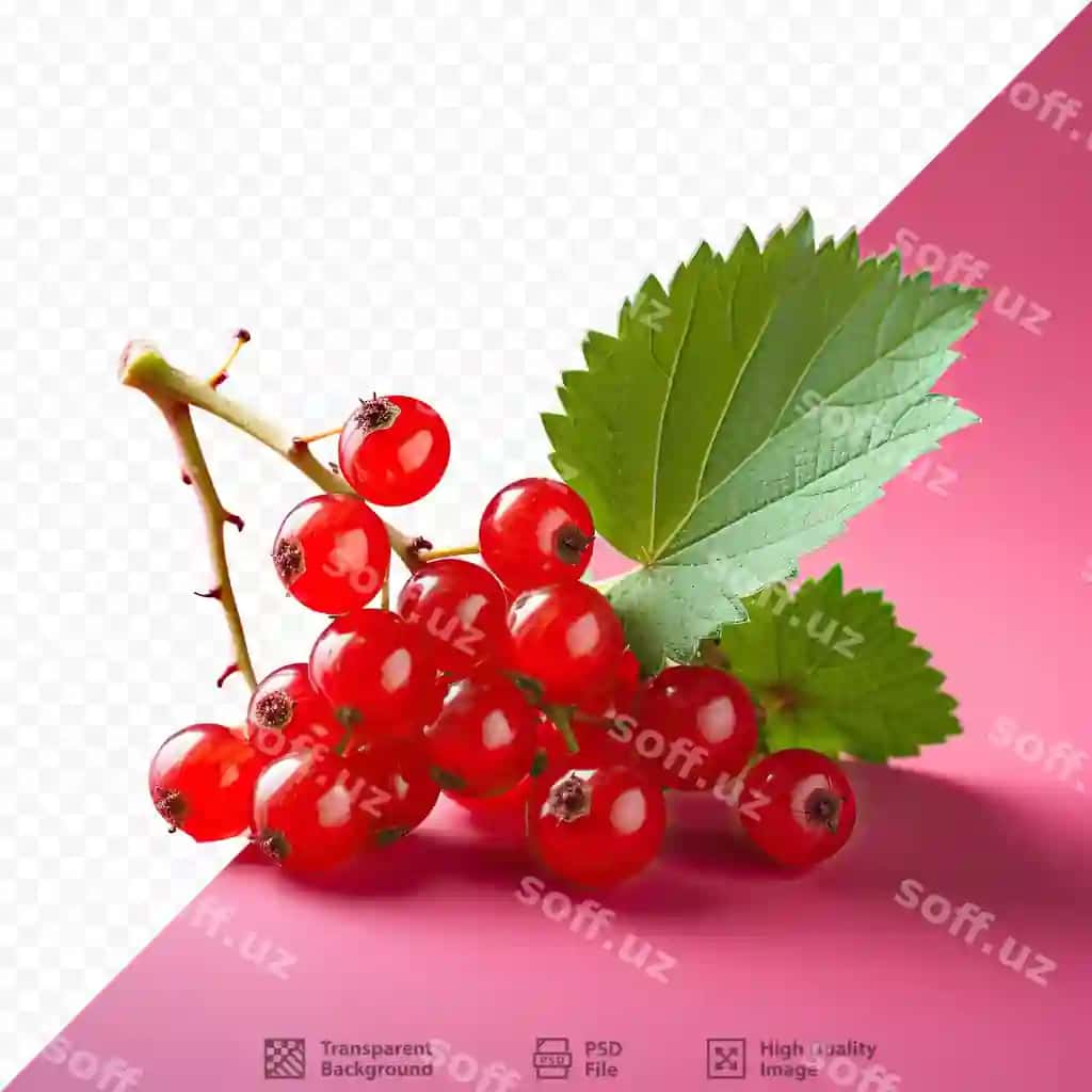 Yangi qizil smorodina varaq shaffof orqa fon ustida | Fresh red currant leaf against transparent background