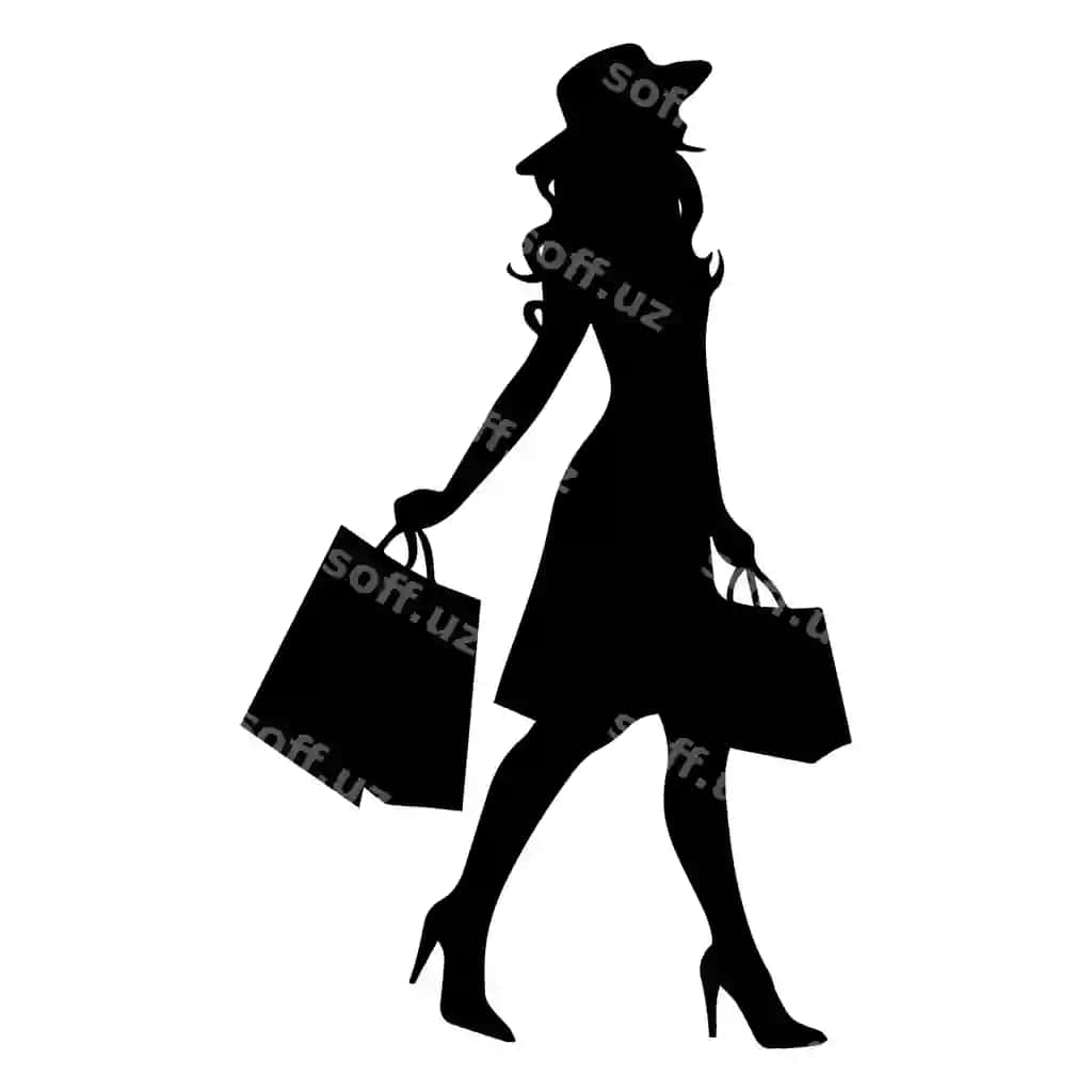 Xarid qiluvchi qiz vektor silueti | Shopping girl vector silhouette 2