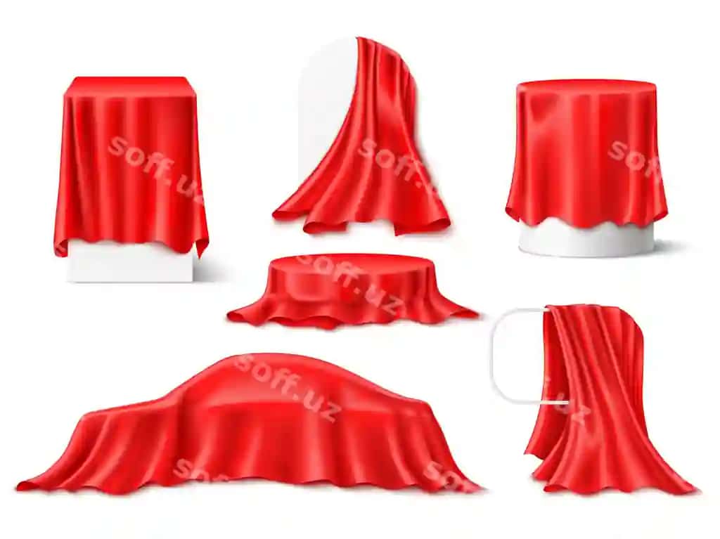 Qizil ipak gomlegi o'ralgan ob'ektlar haqiqiy tekstil draperiyalari parchalari | Red silk cloth covered objects realistic textile draperies fabrics 2