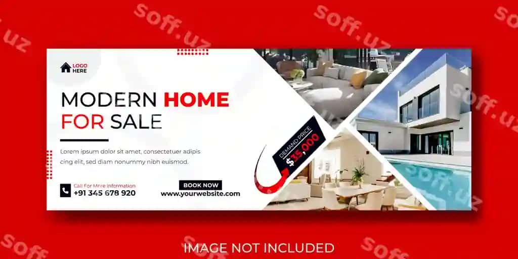 Ko'chmas mulk uy sotuvi ijtimoiy tarmoqlar cover web banner | Real estate home sale social media cover web banner 2